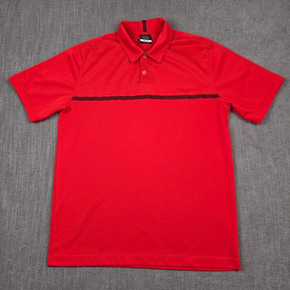 Nike Tour Performance Golf Polo Shirt Mens L Red Mesh Panel Dri-FIT Swoosh Sport